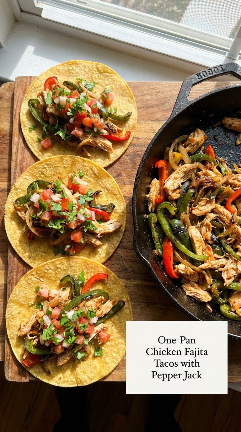 One-Pan Chicken Fajita Tacos with Pepper Jack