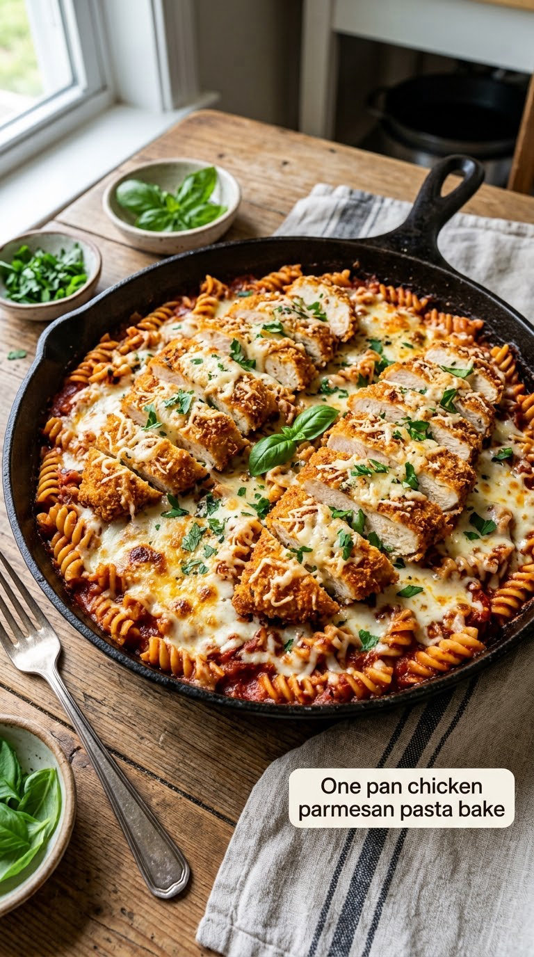 One Pan Chicken Parmesan Pasta Bake