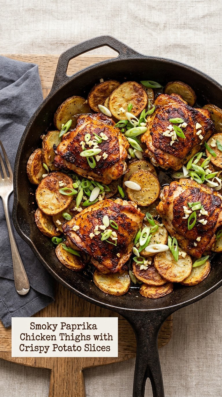Smoky Paprika Chicken Thighs with Crispy Potato Slices