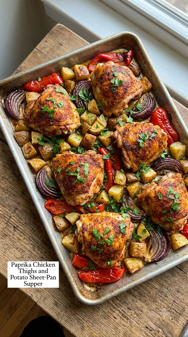 Paprika Chicken Thighs and Potato Sheet-Pan Supper