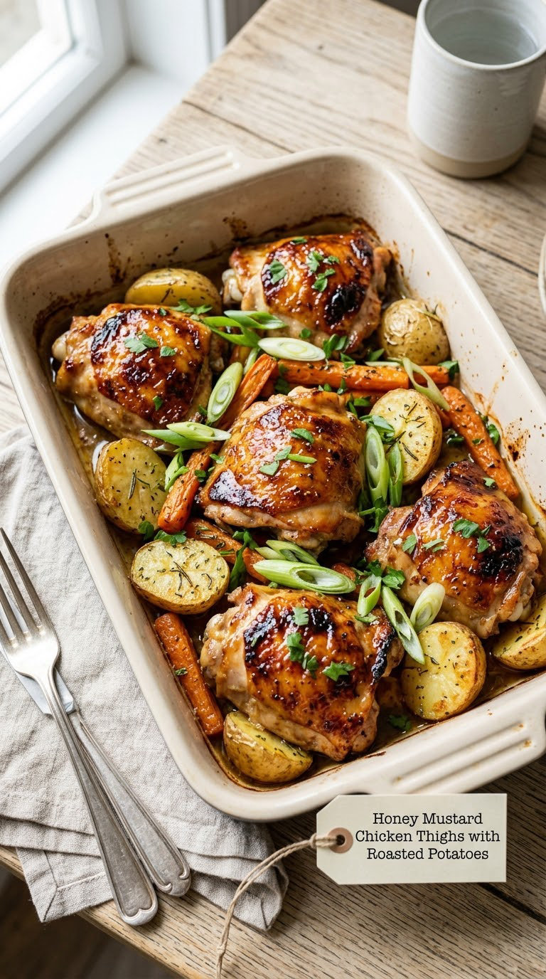 Honey Mustard Chicken Thighs with Roasted Potatoes