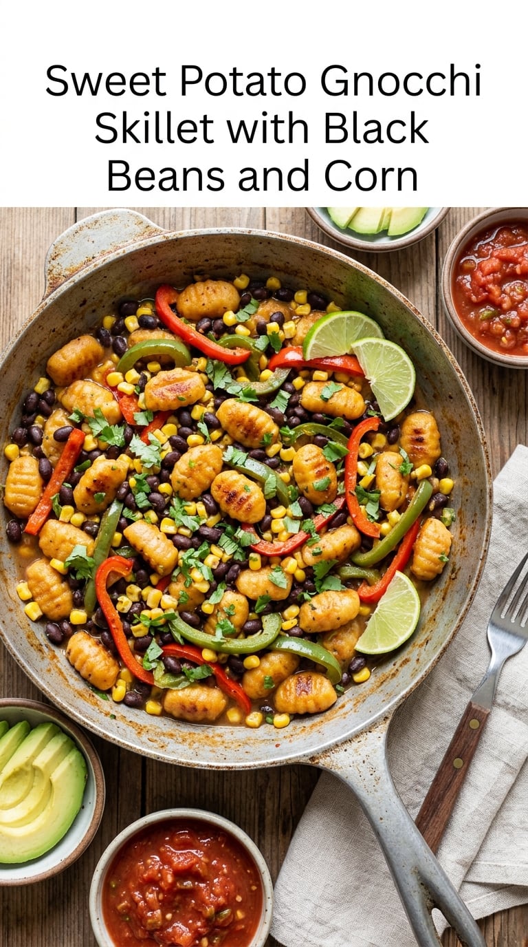 Sweet Potato Gnocchi Skillet with Black Beans and Corn