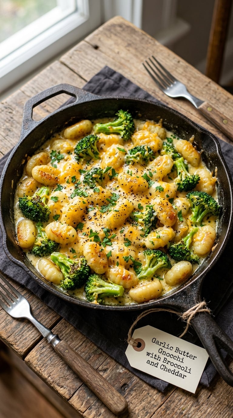 Garlic Butter Gnocchi with Broccoli and Cheddar