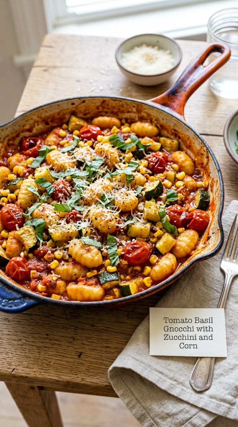 Tomato Basil Gnocchi with Zucchini and Corn