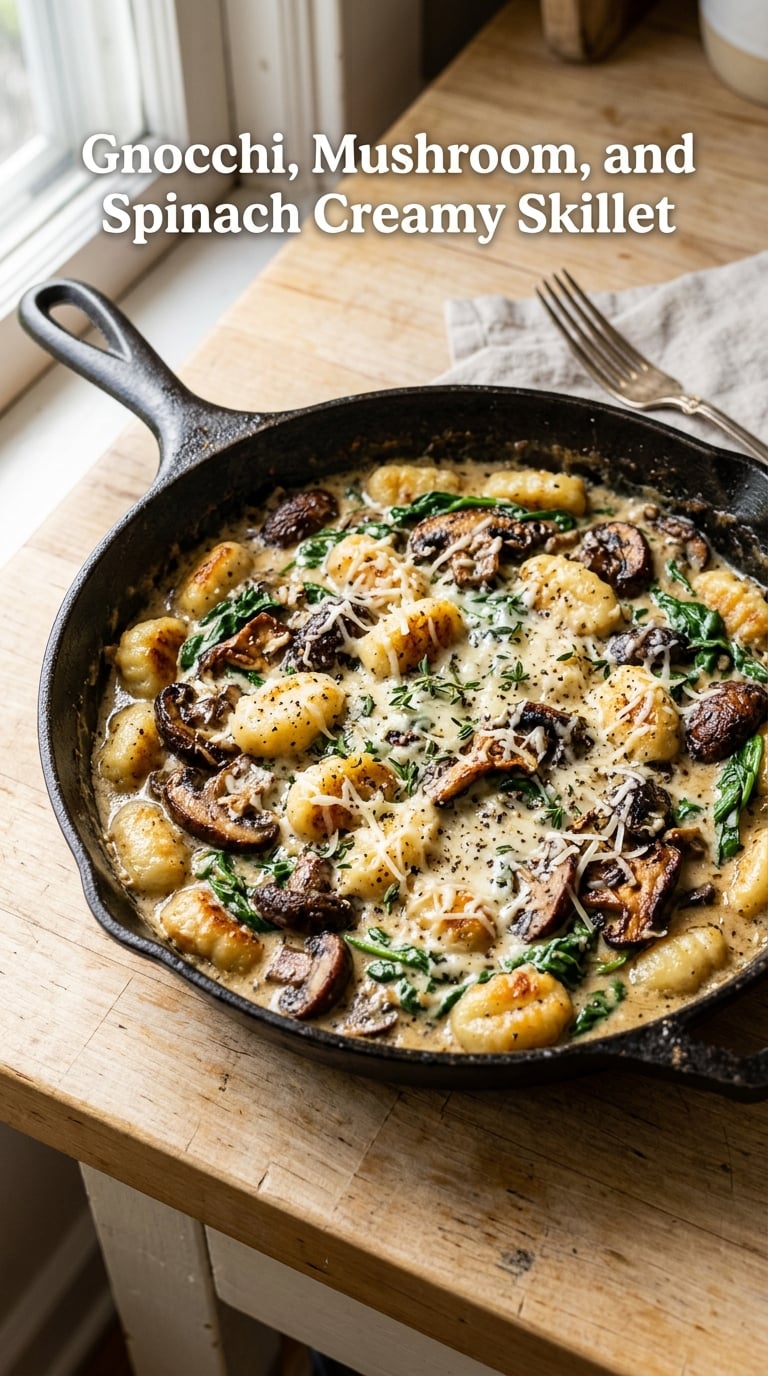 Gnocchi, Mushroom, and Spinach Creamy Skillet