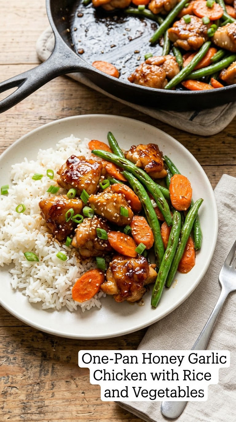 One-Pan Honey Garlic Chicken with Rice and Vegetables