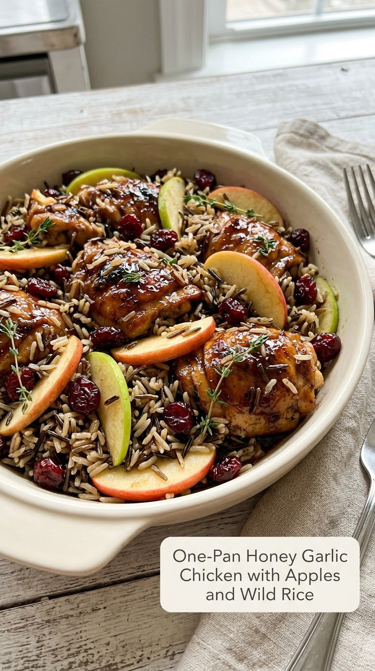One-Pan Honey Garlic Chicken with Apples and Wild Rice