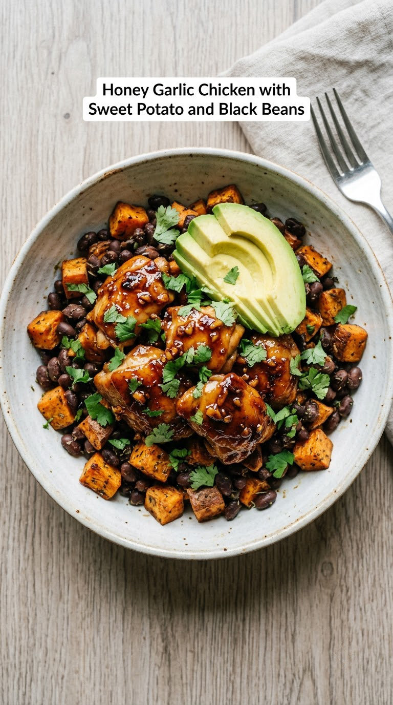 Honey Garlic Chicken with Sweet Potato and Black Beans