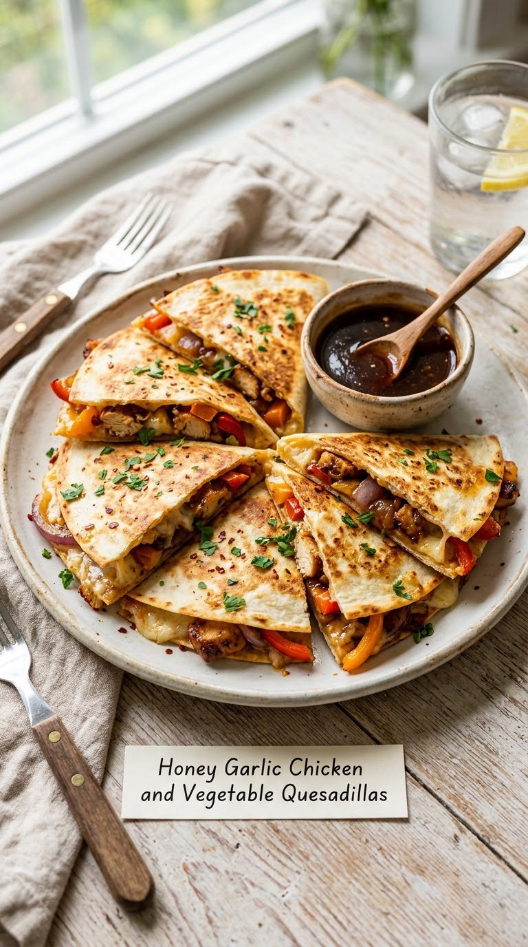 Honey Garlic Chicken and Vegetable Quesadillas