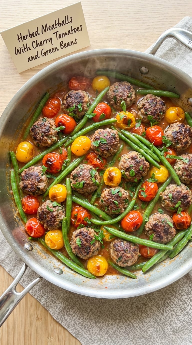 Herbed Meatballs With Cherry Tomatoes and Green Beans