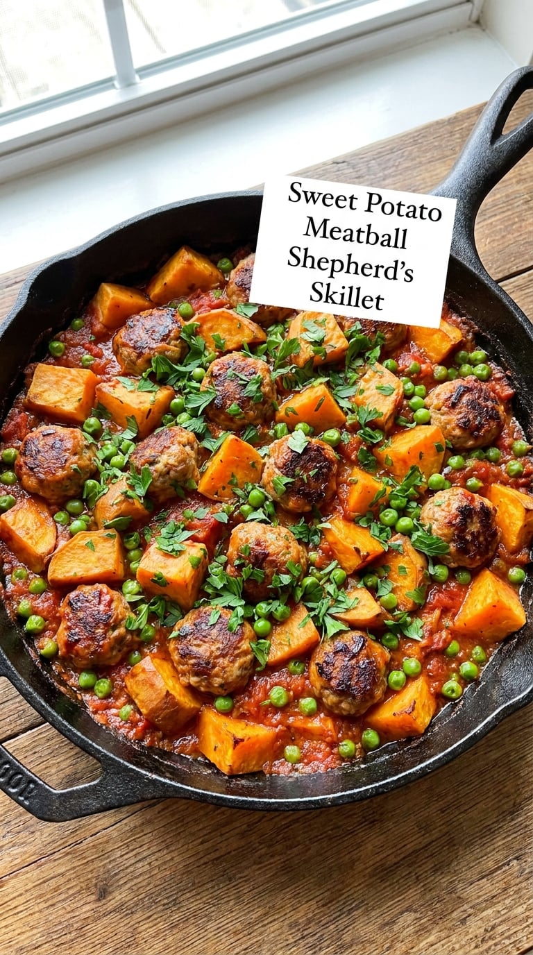 Sweet Potato Meatball Shepherd's Skillet
