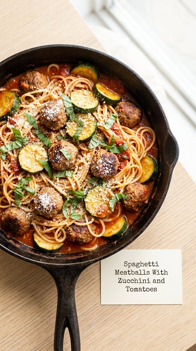 Spaghetti Meatballs With Zucchini and Tomatoes
