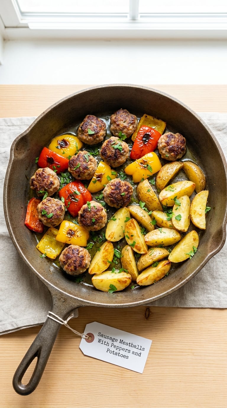 Sausage Meatballs With Peppers and Potatoes