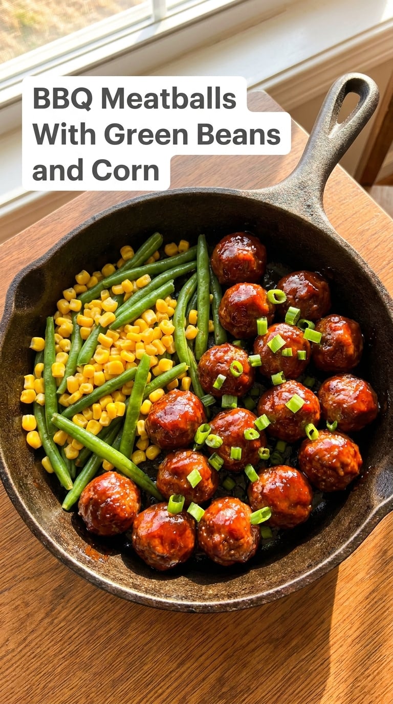 BBQ Meatballs With Green Beans and Corn