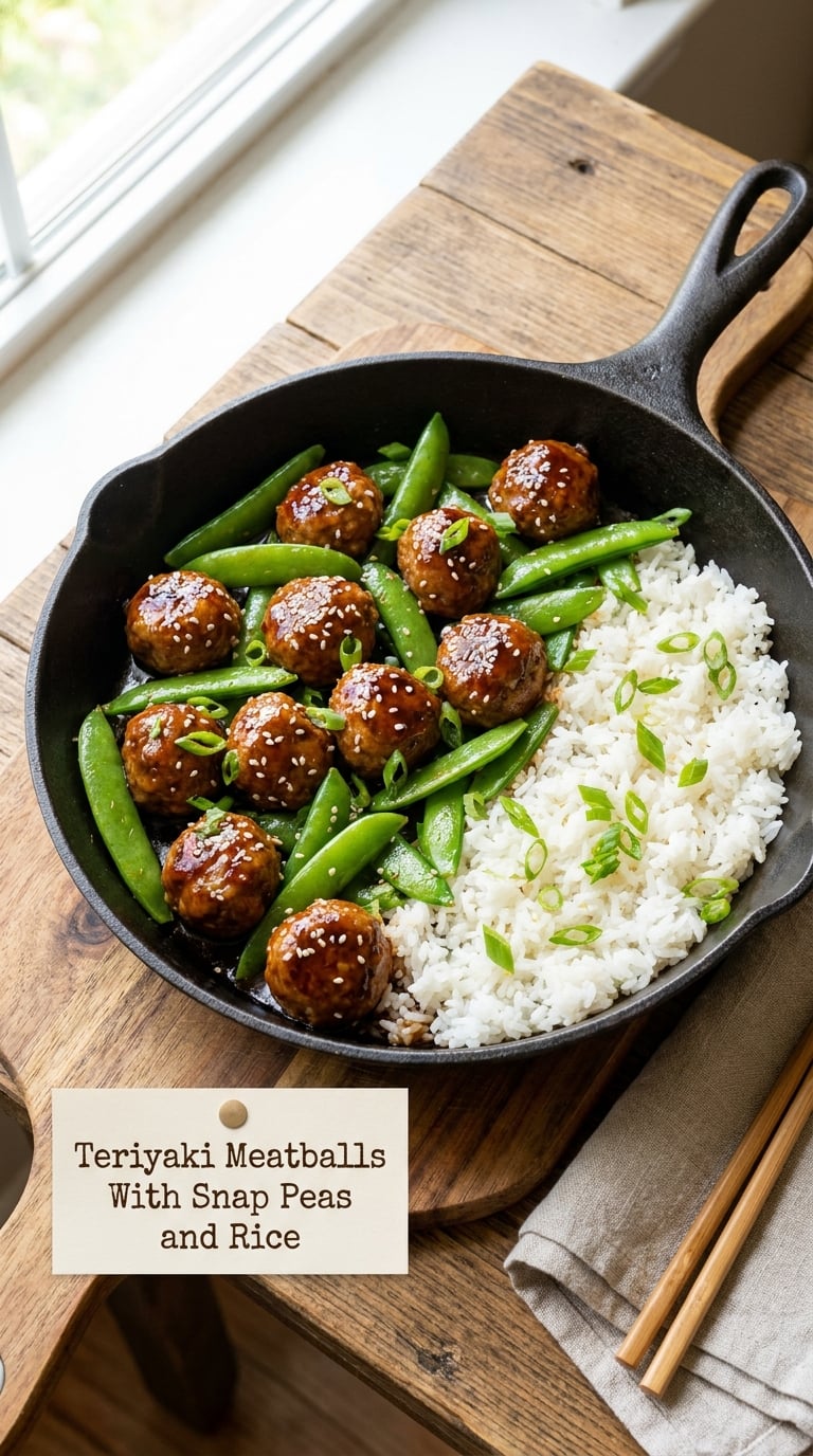 Teriyaki Meatballs With Snap Peas and Rice