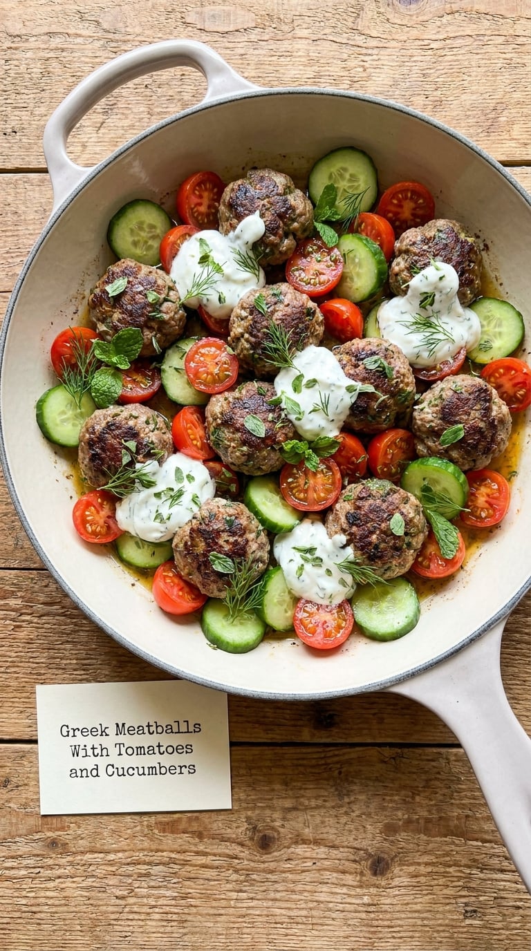 Greek Meatballs With Tomatoes and Cucumbers