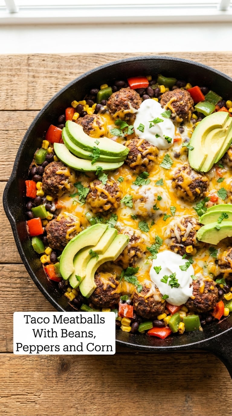 Taco Meatballs With Beans, Peppers and Corn