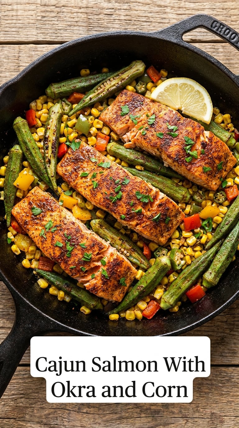Cajun Salmon With Okra and Corn