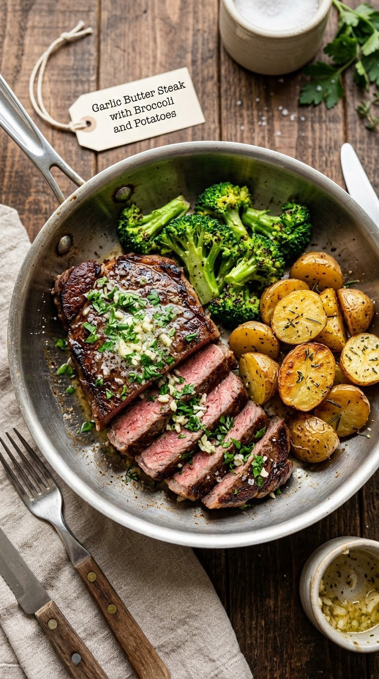 Garlic Butter Steak with Broccoli and Potatoes
