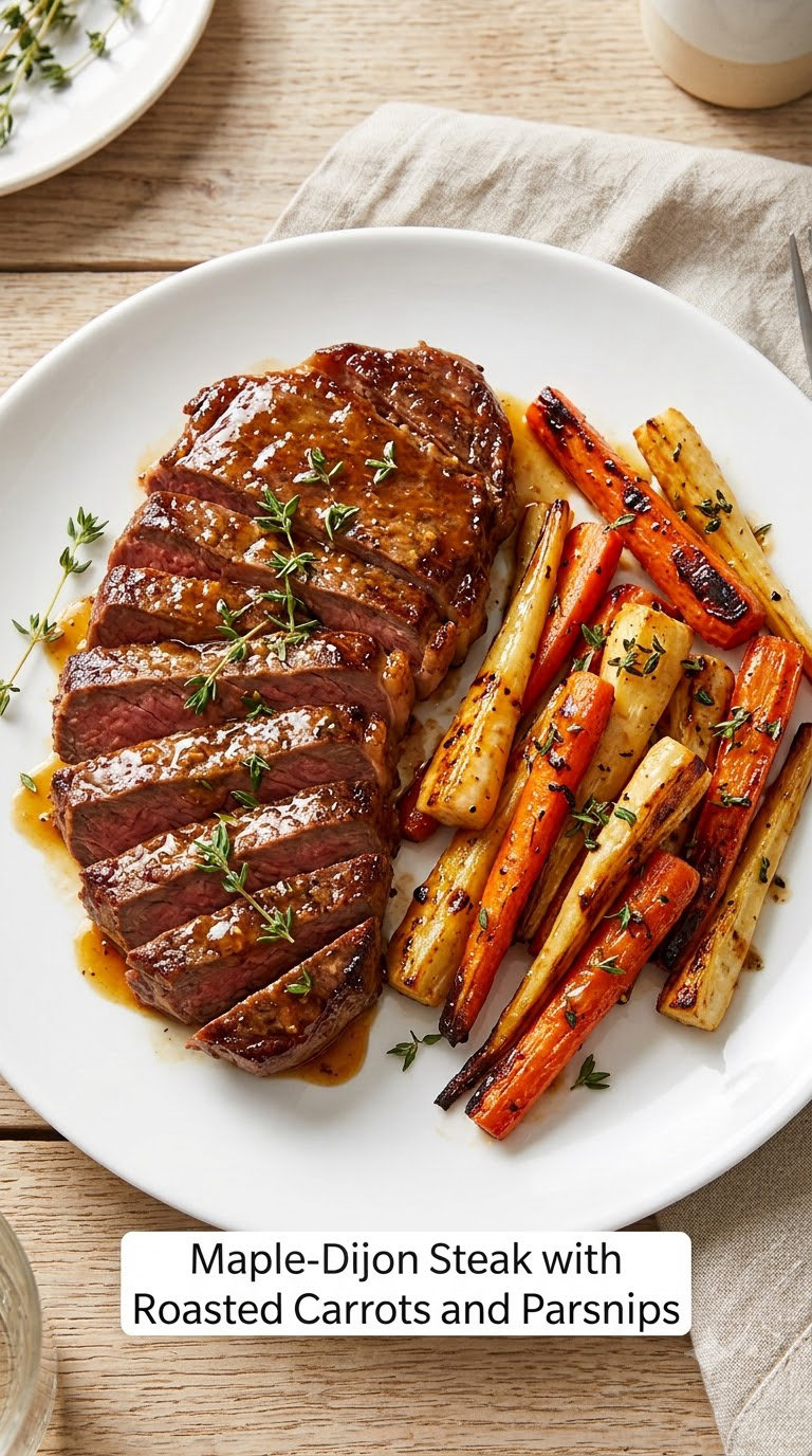 Maple-Dijon Steak with Roasted Carrots and Parsnips