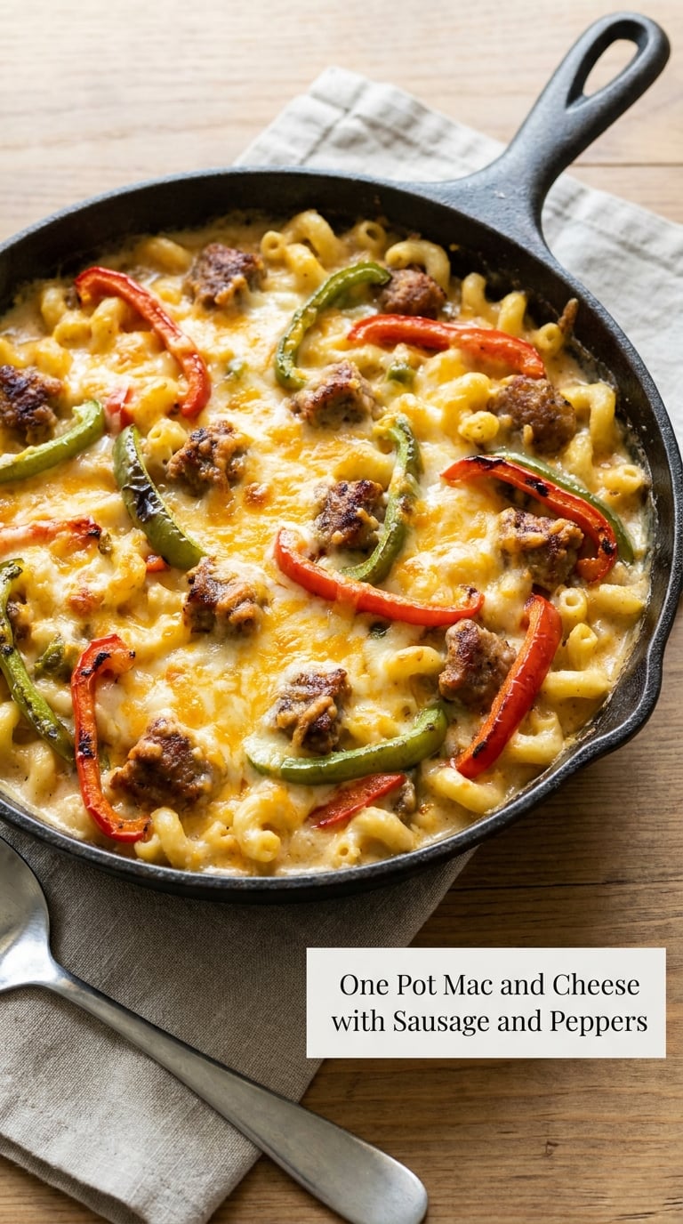 One Pot Mac and Cheese with Sausage and Peppers