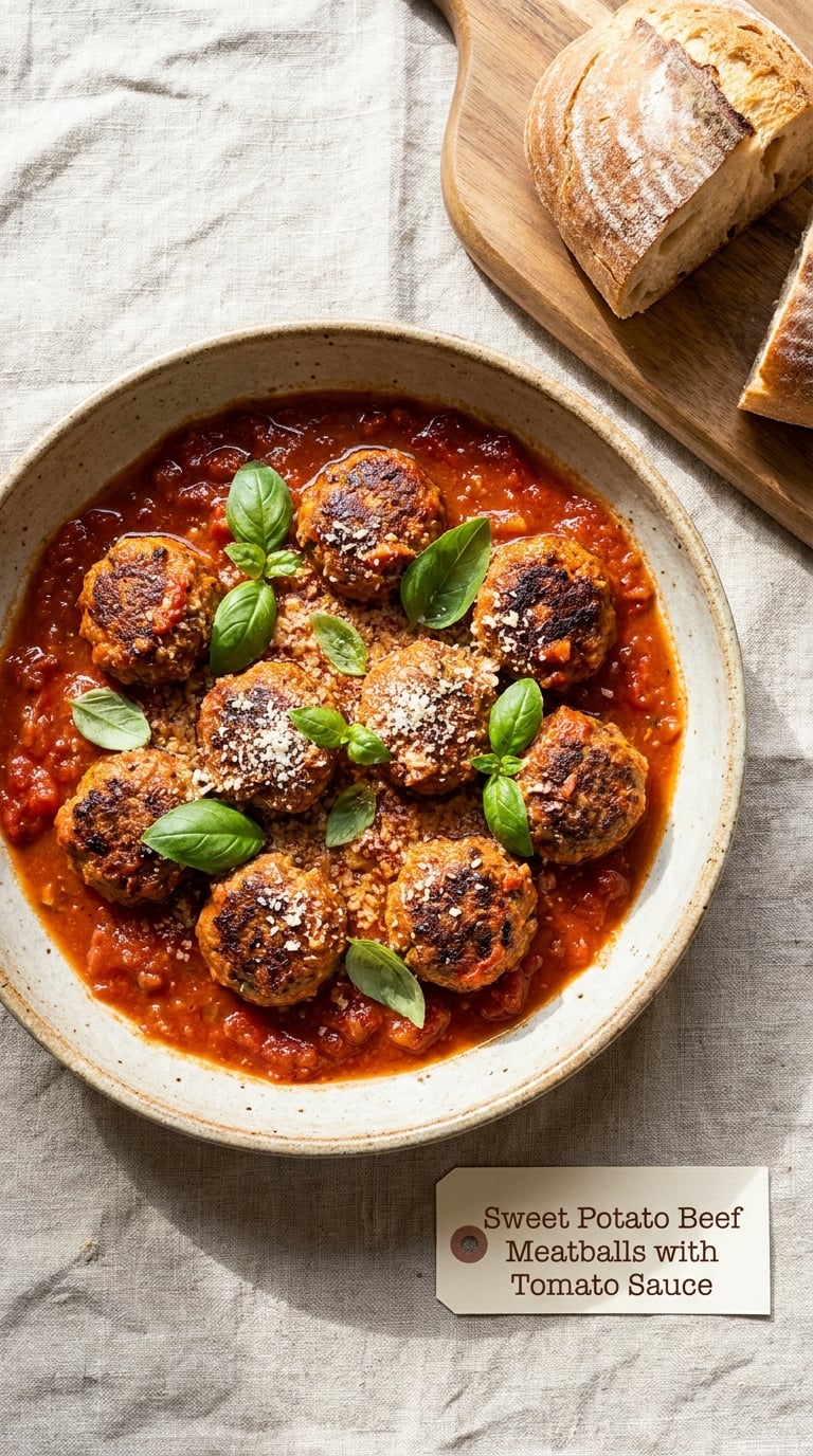 Sweet Potato Beef Meatballs with Tomato Sauce