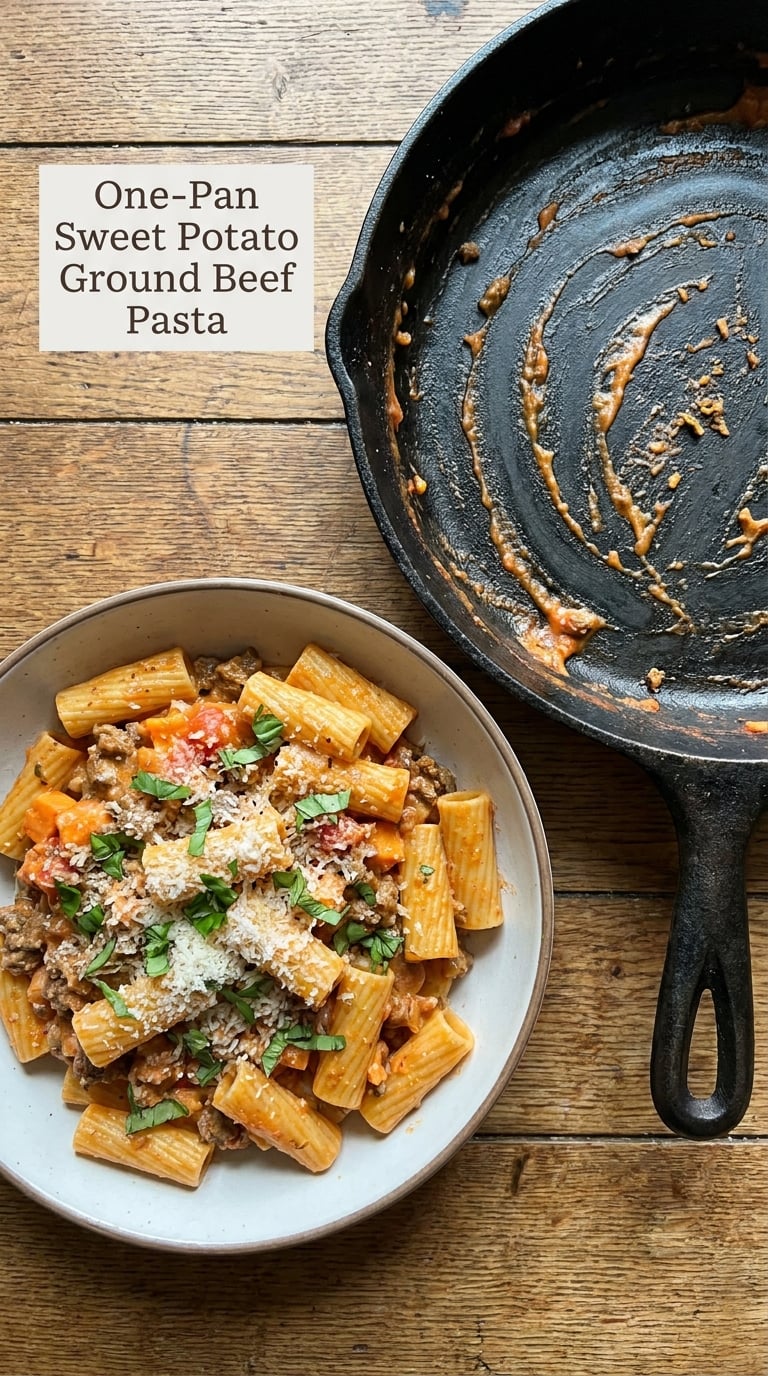 One-Pan Sweet Potato Ground Beef Pasta