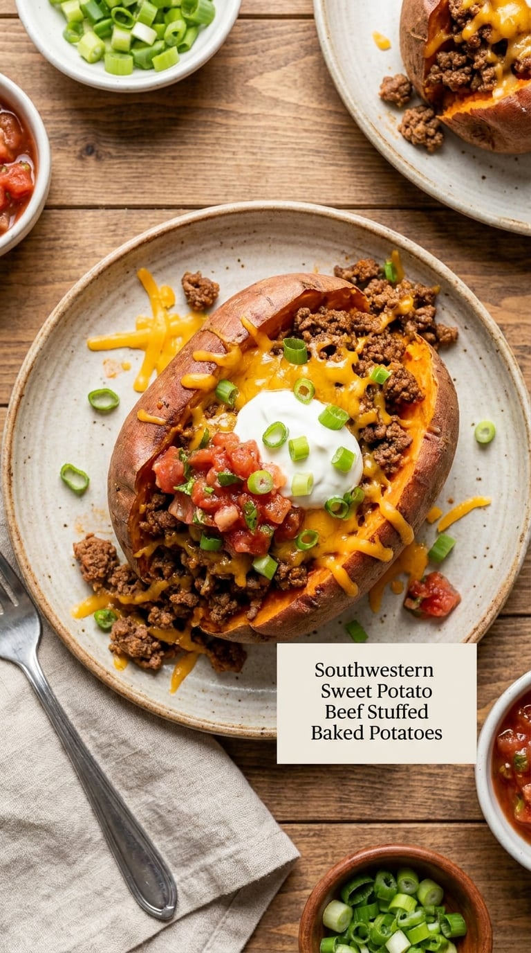 Southwestern Sweet Potato Beef Stuffed Baked Potatoes