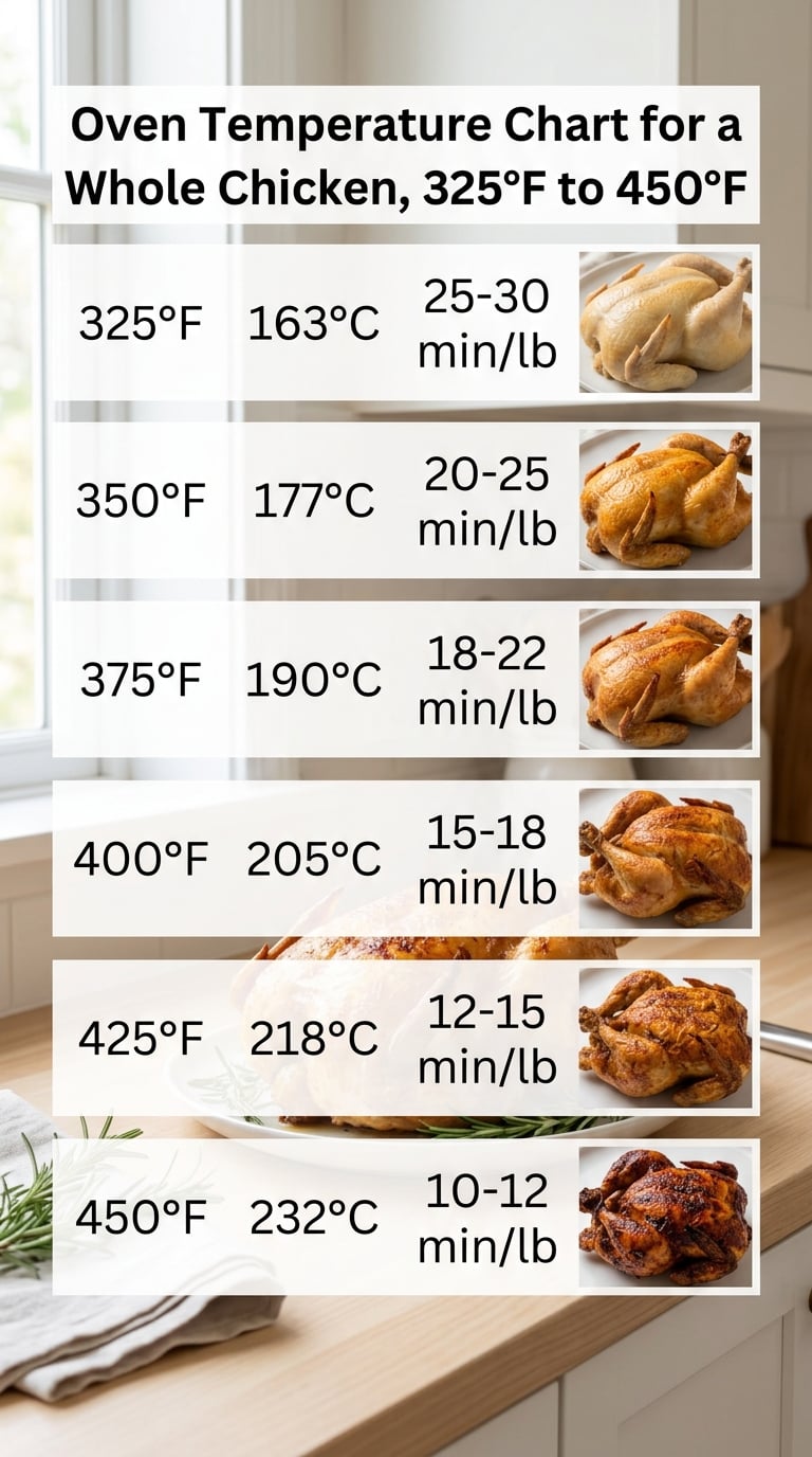 Oven Temperature Chart for a Whole Chicken, 325°F to 450°F