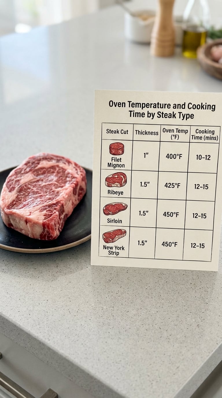 Oven Temperature and Cooking Time by Steak Type