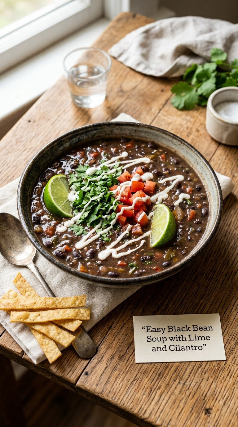 Easy Black Bean Soup with Lime and Cilantro