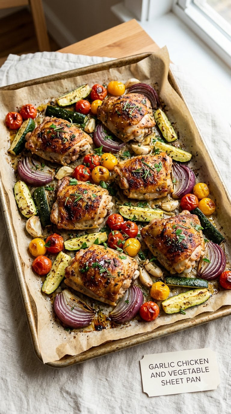 Garlic Chicken and Vegetable Sheet Pan