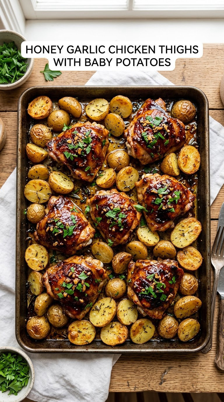 Honey Garlic Chicken Thighs with Baby Potatoes