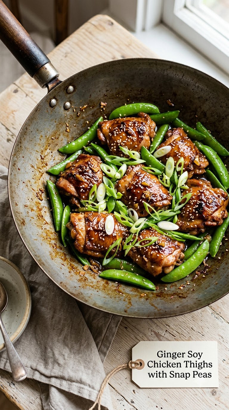 Ginger Soy Chicken Thighs with Snap Peas