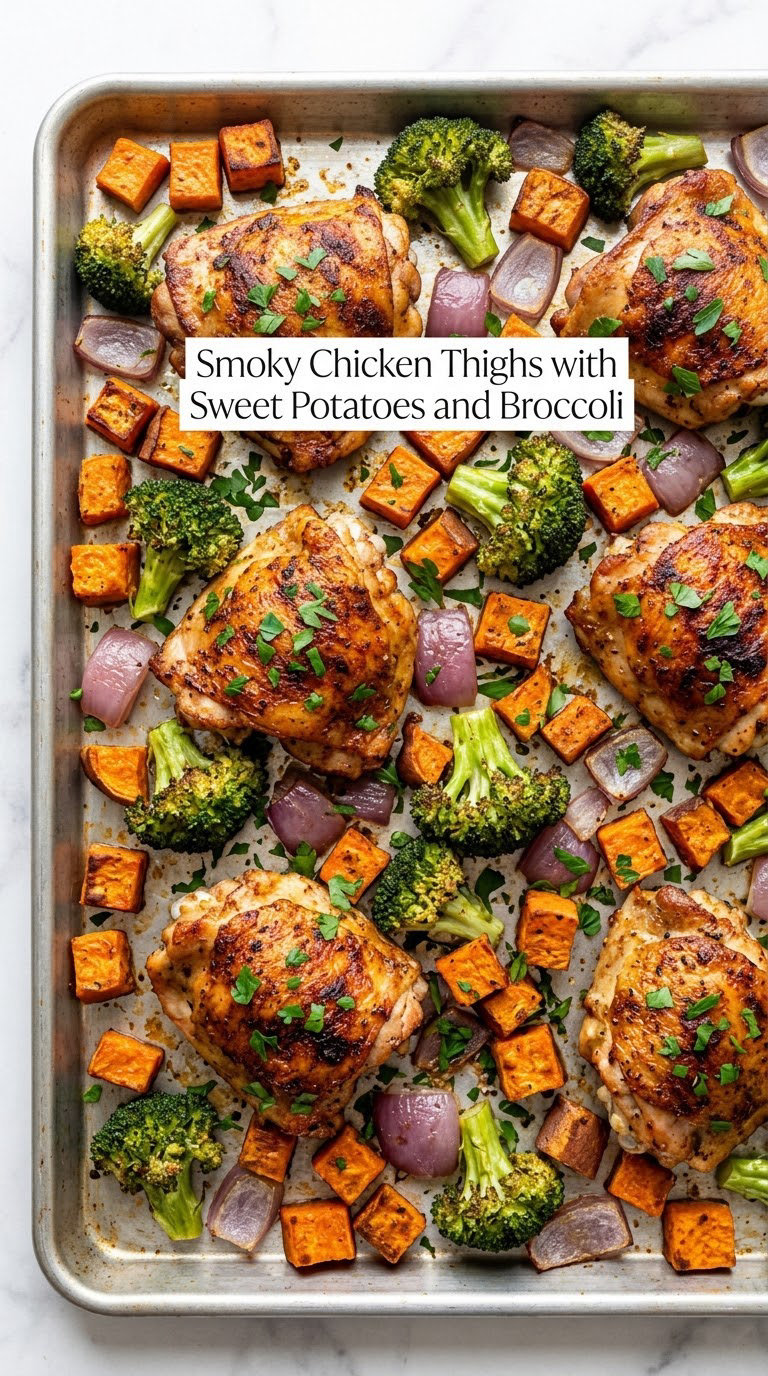 Smoky Chicken Thighs with Sweet Potatoes and Broccoli
