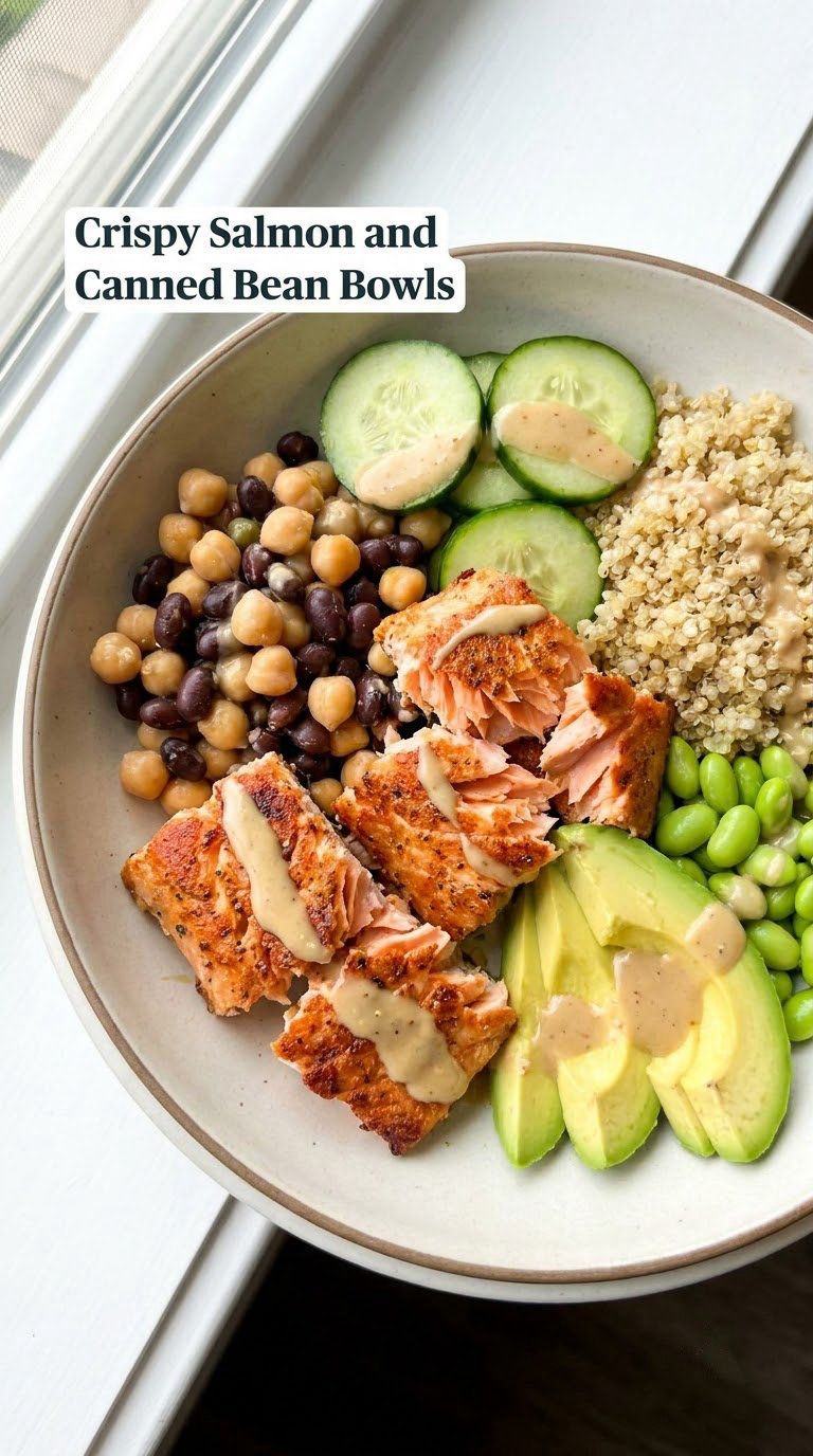 Crispy Salmon and Canned Bean Bowls