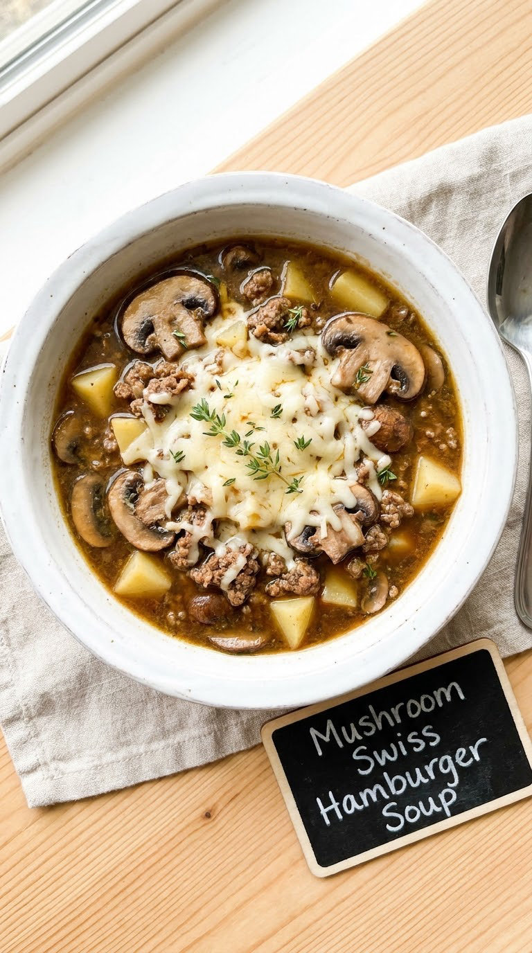 Mushroom Swiss Hamburger Soup