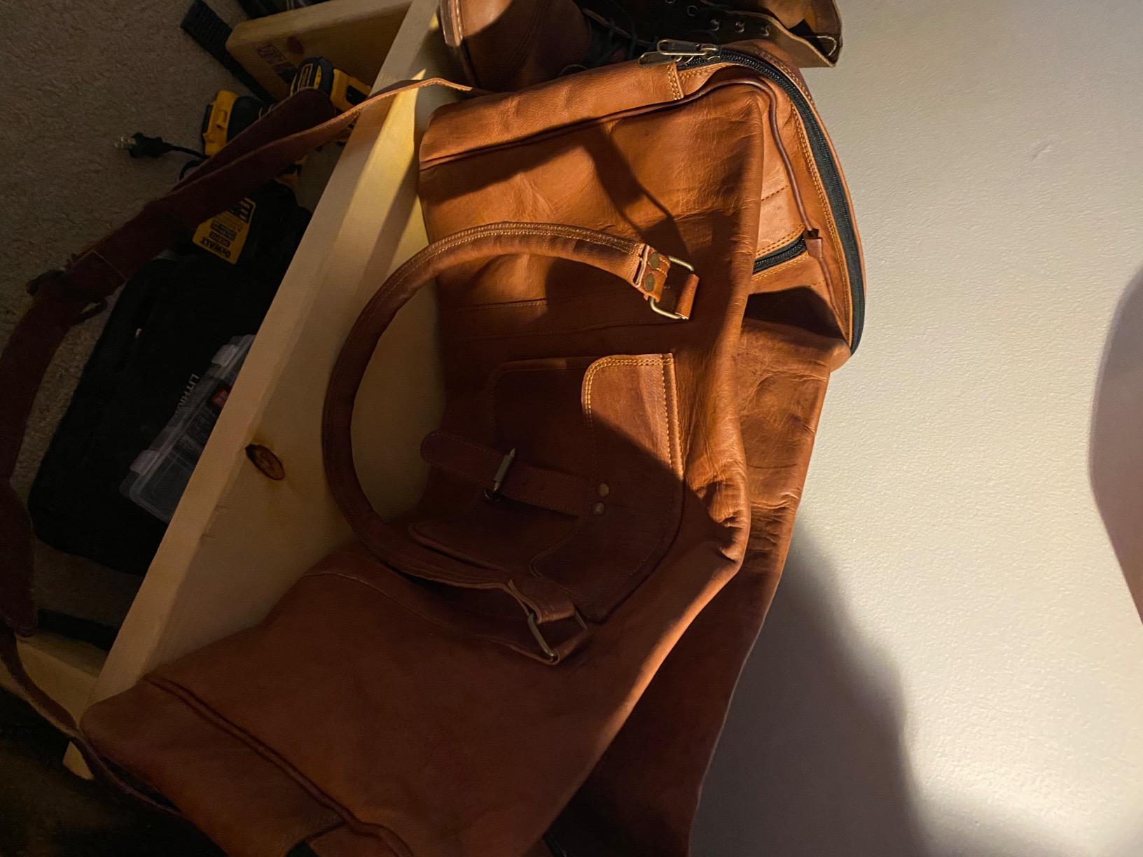 Leather 24 inch Duffel Bag Travel Sports Overnight Weekend Leather Duffle Bag for Gym Sports Cabin Holdall bag customer photo 2