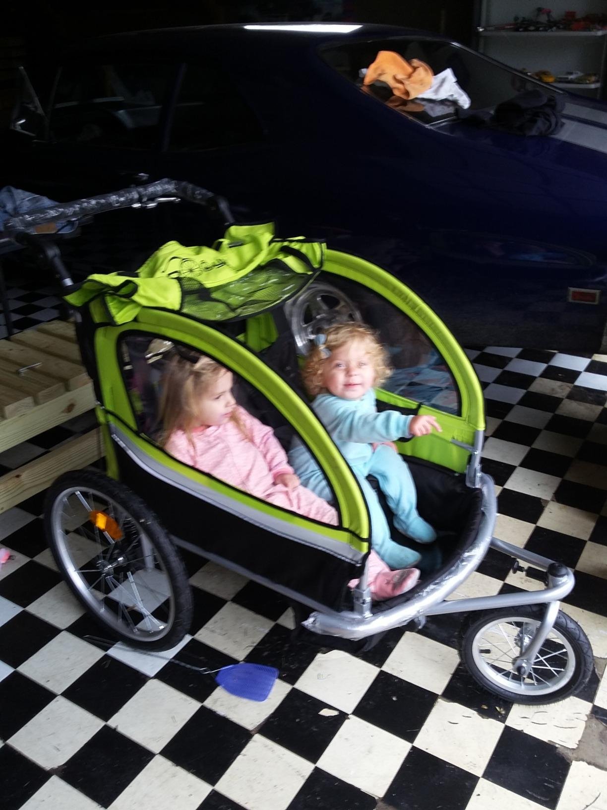 Booyah Strollers 3 in 1 Double Child Baby Bike Bicycle Trailer, Jogger, Stroller with Suspension| 88 lb Capacity | Helmet-Friendly Design, Ventilation, and Storage customer photo 1
