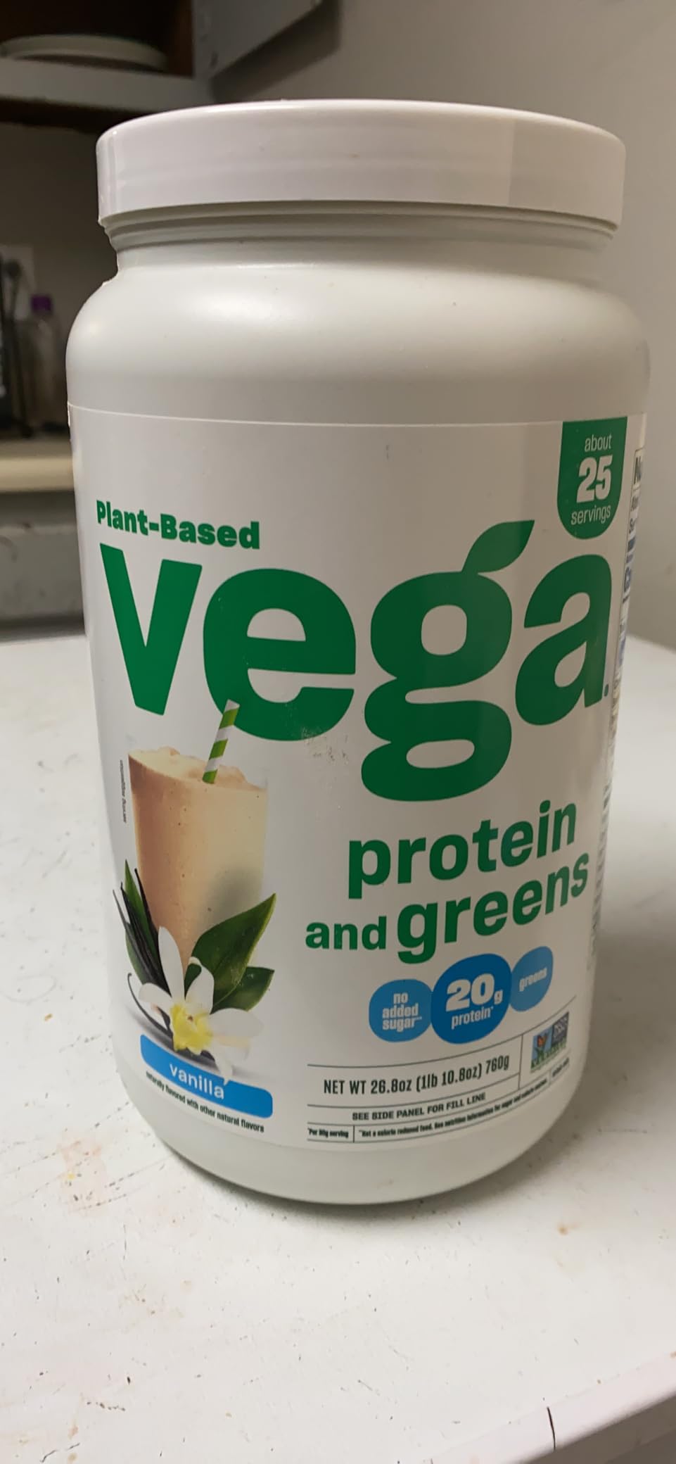Vega Premium Protein + Supergreens, Creamy Vanilla – 20g Vegan Protein, Dairy & Gluten Free, 26.9 oz (25 Servings) customer photo 2