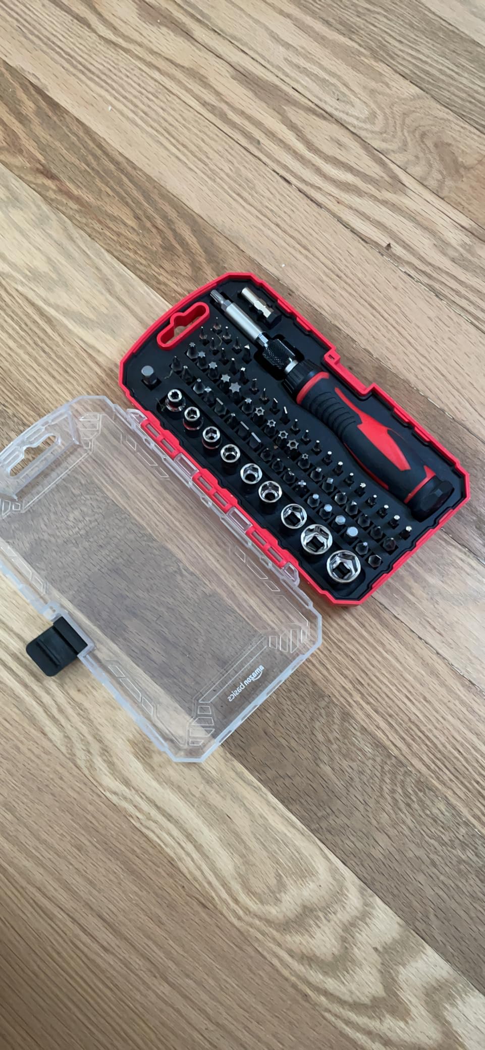 Amazon Basics Magnetic Ratcheting Wrench and Electronics Precision Screwdriver Tool Set, 73-Piece, with Carry Case for Household Repair, Small Jobs, Eyeglasses, Black/Red/Silver customer photo 2