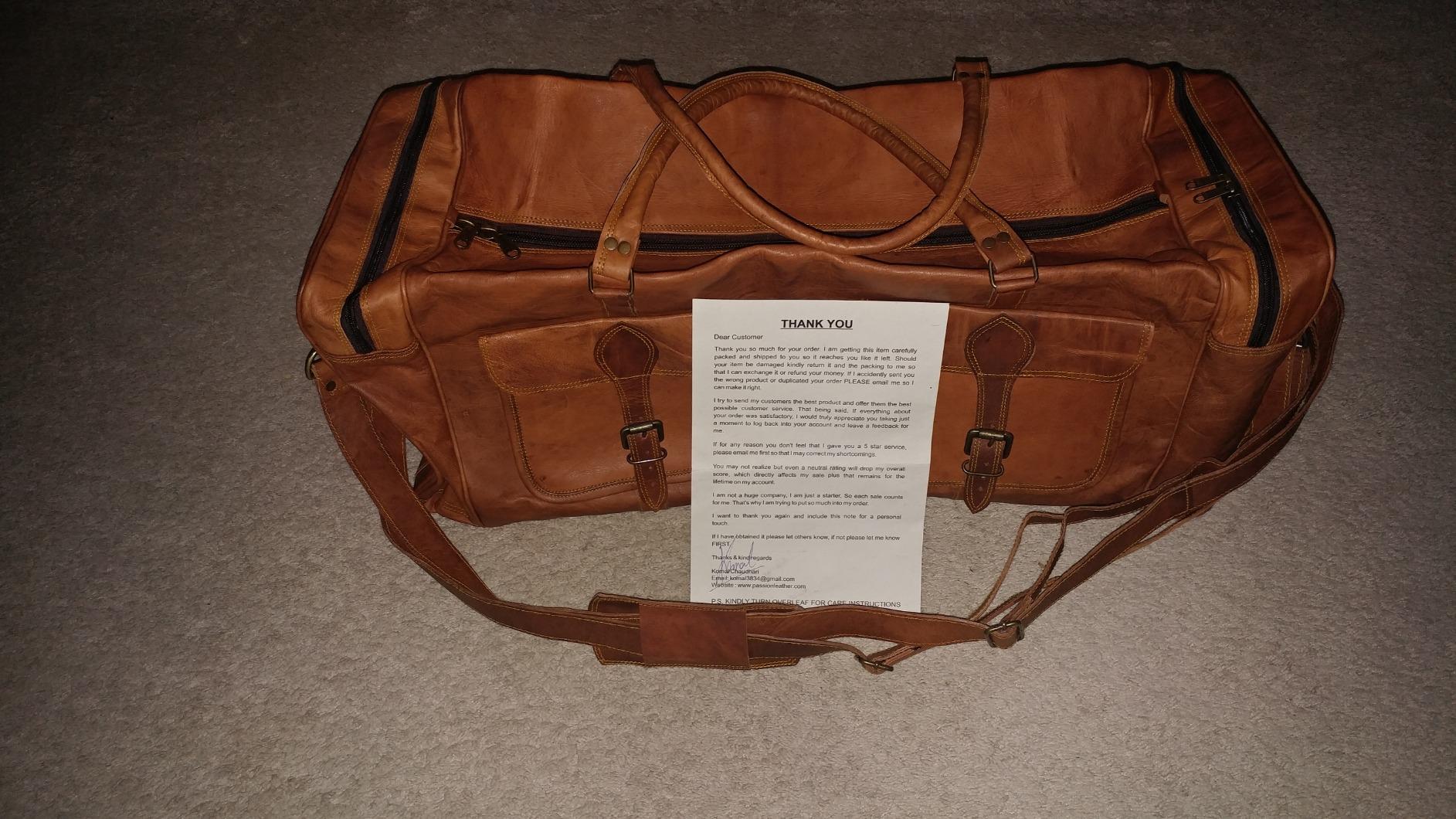 32 Inch Large Leather Duffle Bag for Men, Travel Holdall Gym Bag customer photo 2