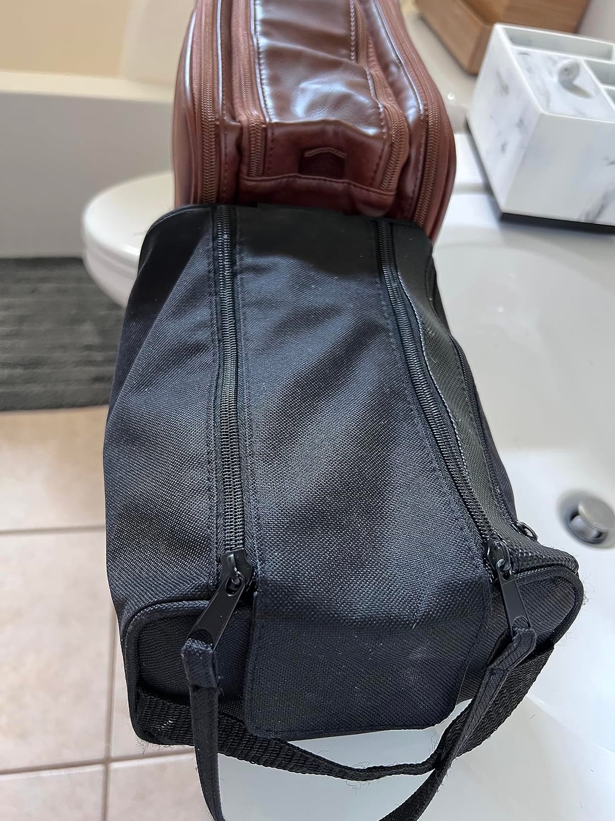 Elviros Toiletry Bag for Men PU Leather Shaving Dopp Kit (Large,Brown) customer photo 1