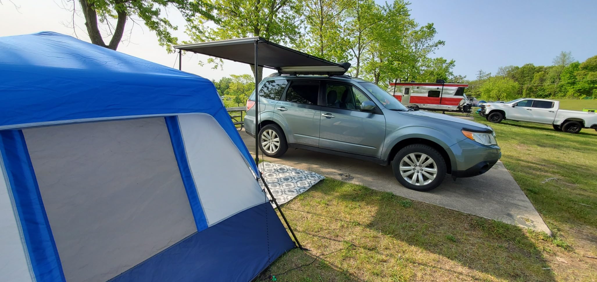 Overland Vehicle Systems HD Nomadic 4.5' Awning - 280G Poly Cotton Rip Stop Grey Body, Green Trim & 1000G PVC Black Travel Cover - 30 Square Feet of Coverage - Universal Fitment customer photo 2