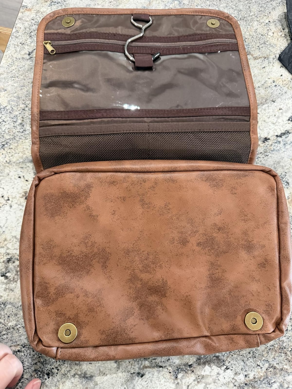 Elviros Hanging Toiletry Bag for Men PU Leather Shaving Dopp Kit (Brown) customer photo 1