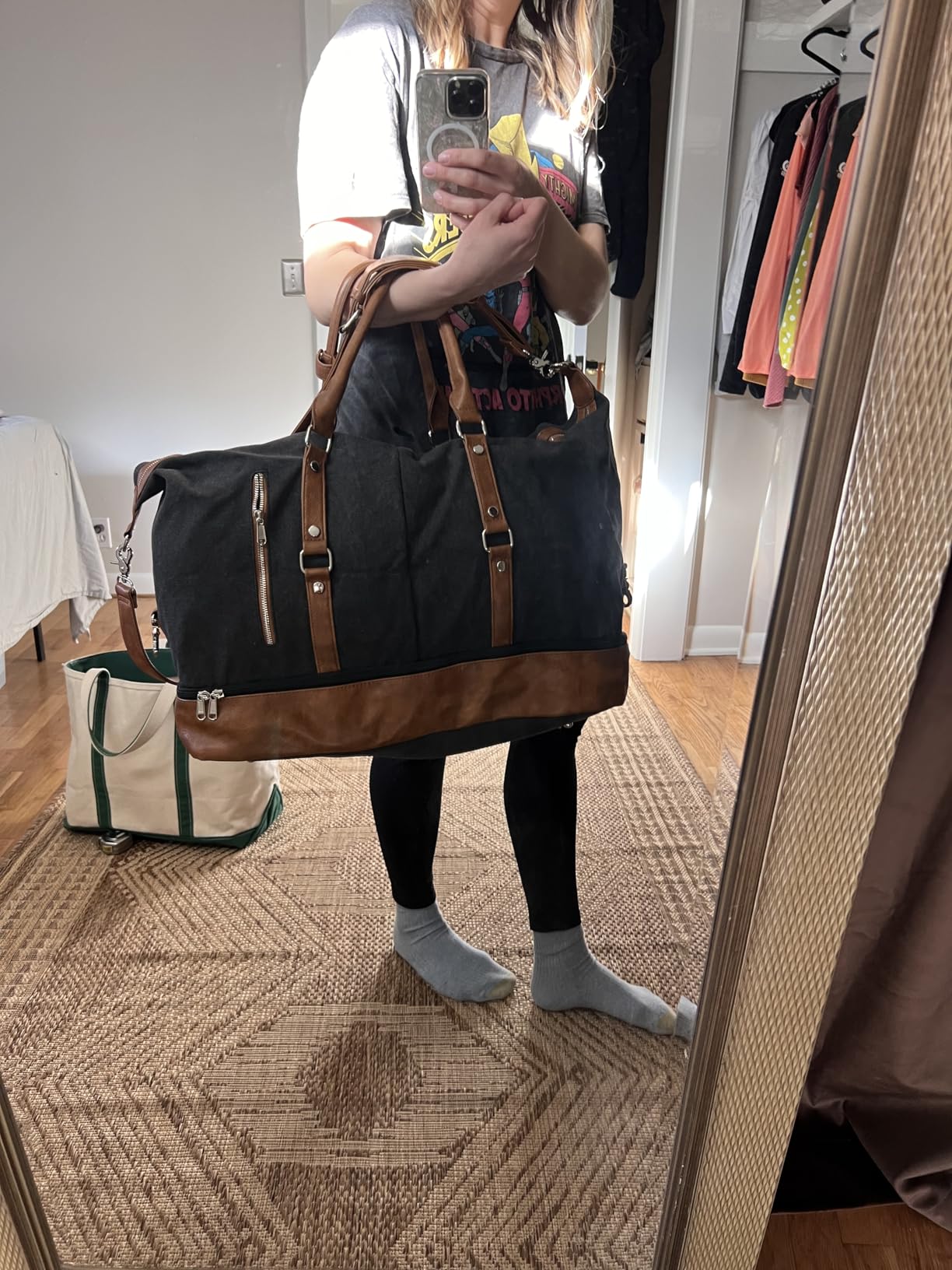 S-ZONE Genuine Leather Women Travel Duffle Weekender Overnight Weekend Carry on Shoulder Tote Bag customer photo 1