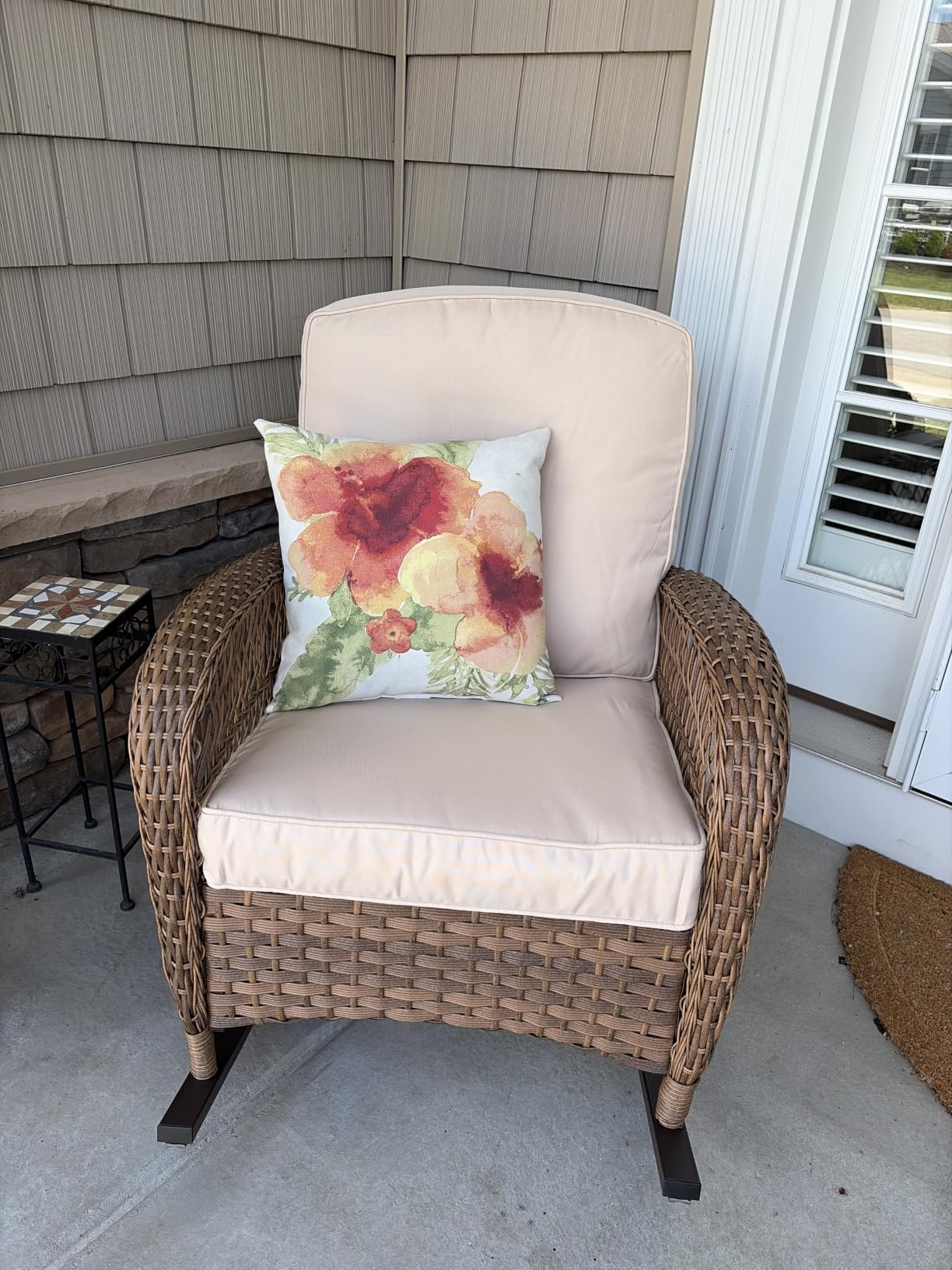 VIVIJASON Outdoor Wicker Rocking Chair, Patio Rattan Rocker Chair with Cushions & Steel Frame, All-Weather Rocking Lawn Wicker Furniture for Garden Backyard Porch (Beige) customer photo 1