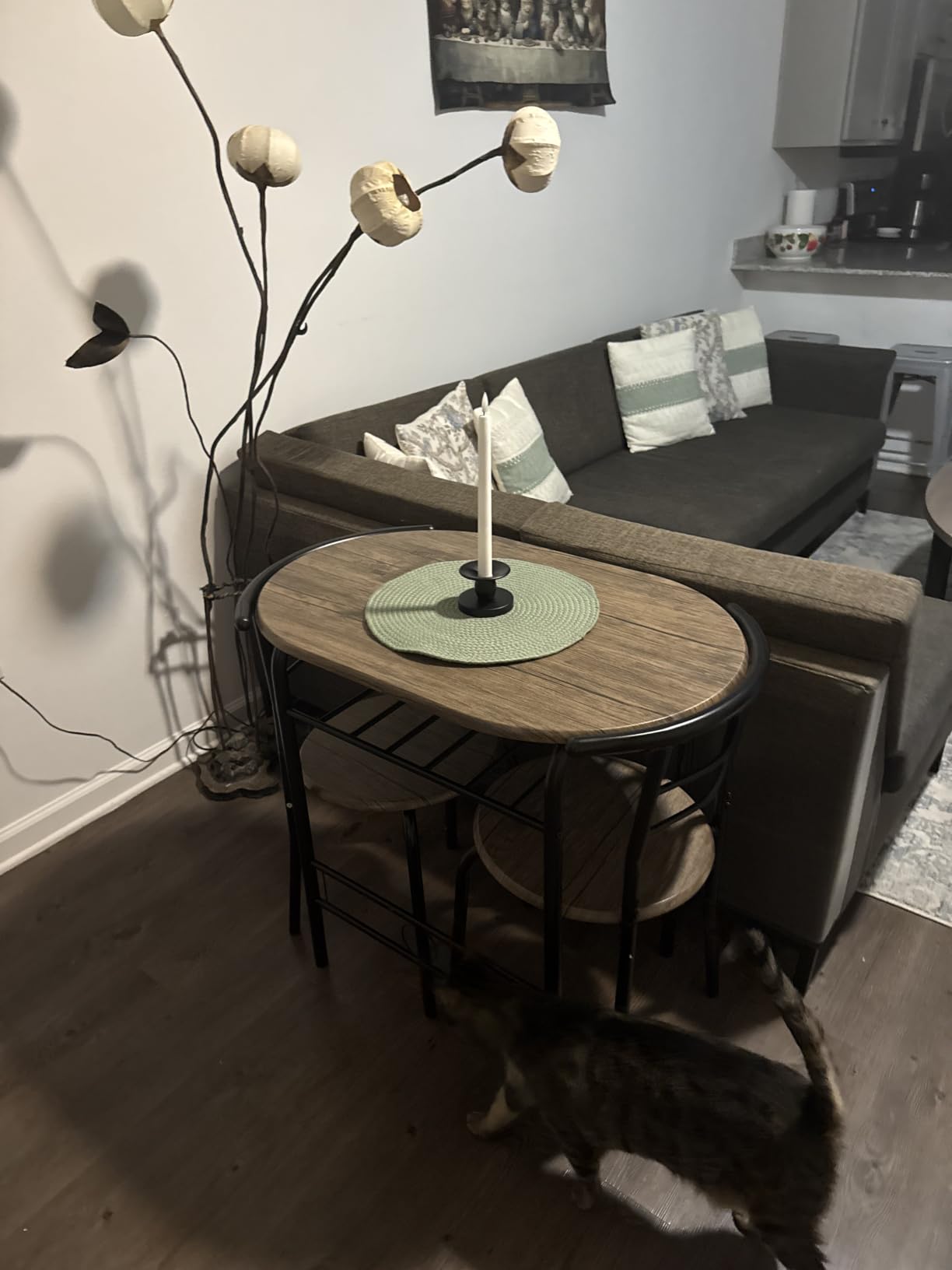 VINGLI 3 Piece Dining Set,Small Kitchen Table Set for 2,Breakfast Table Set,Kitchen Wooden Table and 2 Chairs for Small Space/Dining Room/Apartment,Metal Frame,Wine Rack,White&Light Oak customer photo 2