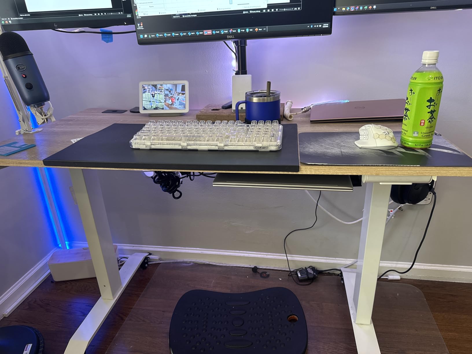 SHW 55 x 28 Electric Height Adjustable Standing Desk w/Drawer, Walnut customer photo 1