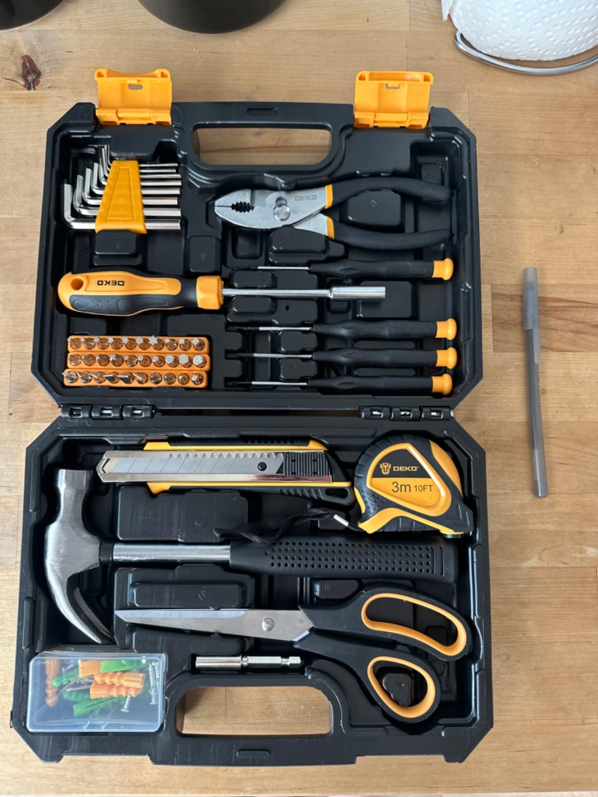 DEKOPRO General Household Hand Tool Kit with Plastic Toolbox Storage Case, All Purpose Home Tool Kit Includes Essential Tools for Office College Repairs, 50 Piece customer photo 1